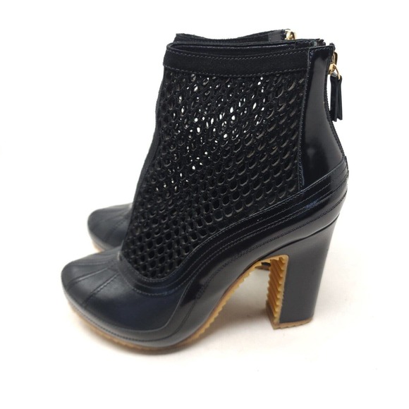 Pierre Hardy Sacai Womens Duck Boots Black Suede Leather Mesh Runway Heeled 38 8 - Picture 5 of 9